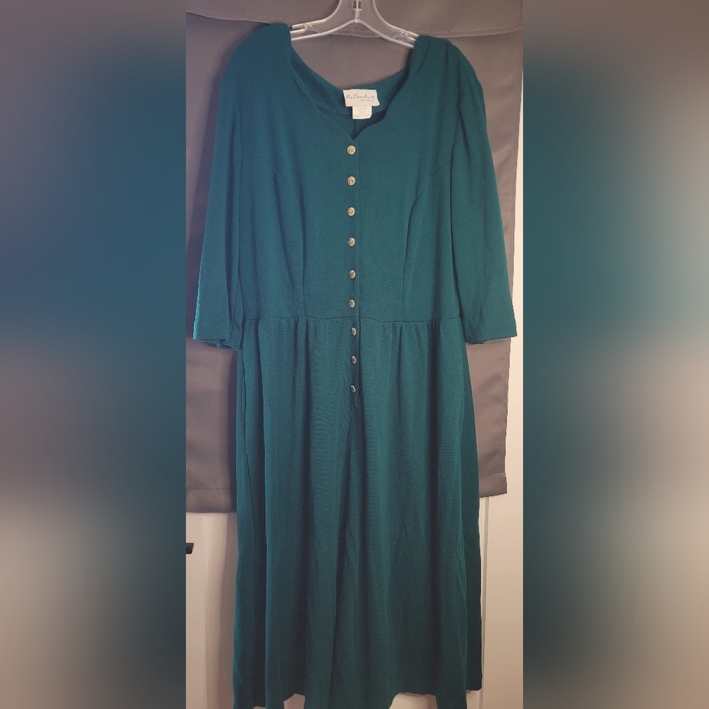 VTG 80s Ms Conduct California Teal Green Dress Boho USA 22W